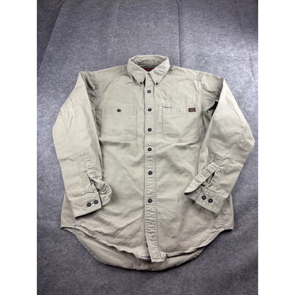 Riggs Workwear by Wrangler Mens M Khaki Cotton Twill Button Down Shirt Western